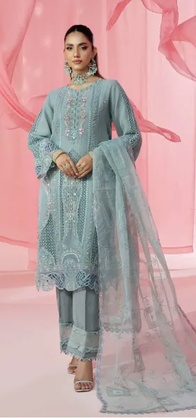 Pakistani Original Guzel Luxury Formal Organza Stitched 3Pcs _ Aqua 